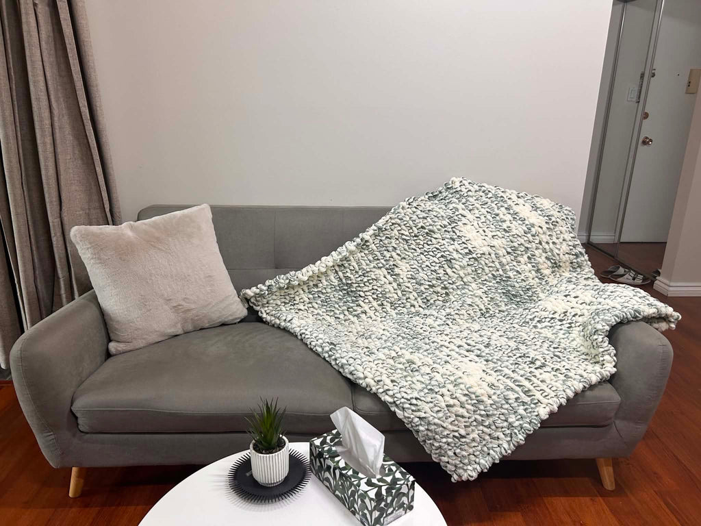 Limited Edition: Loop Yarn Chunky Knit Throw Blanket in Sage & Cream